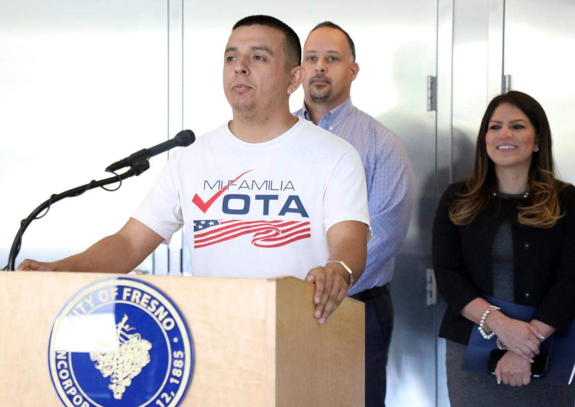 Samuel Molina, executive director of Mi Familia Vota, lauded immigrant contributions to Fresno during a Sept. 19 press conference at Fresno City Hall to announce a No. 35 national ranking for the city on how it integrates immigrants.