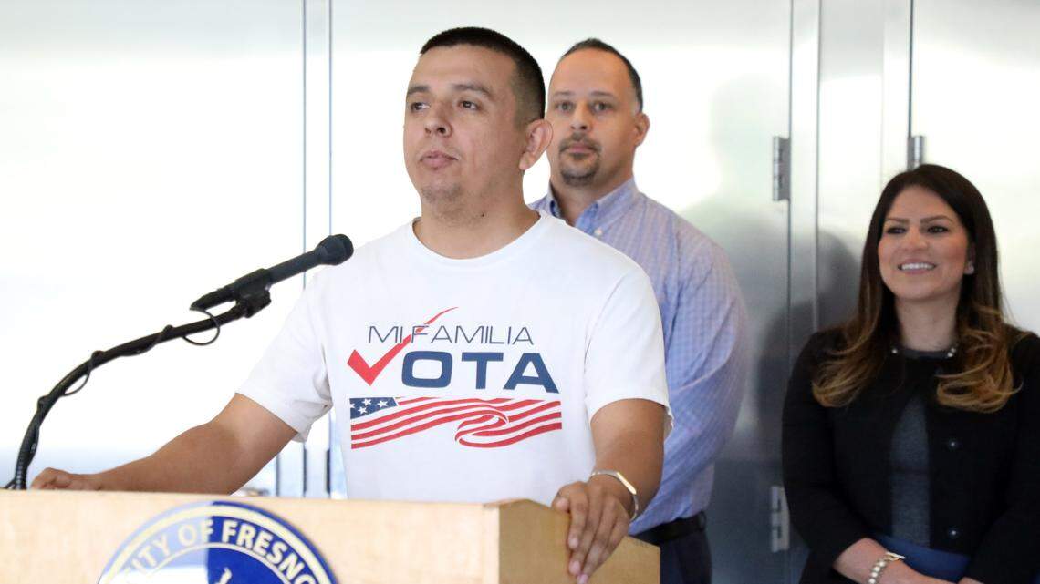 Samuel Molina, executive director of Mi Familia Vota, lauded immigrant contributions to Fresno during a Sept. 19 press conference at Fresno City Hall to announce a No. 35 national ranking for the city on how it integrates immigrants.