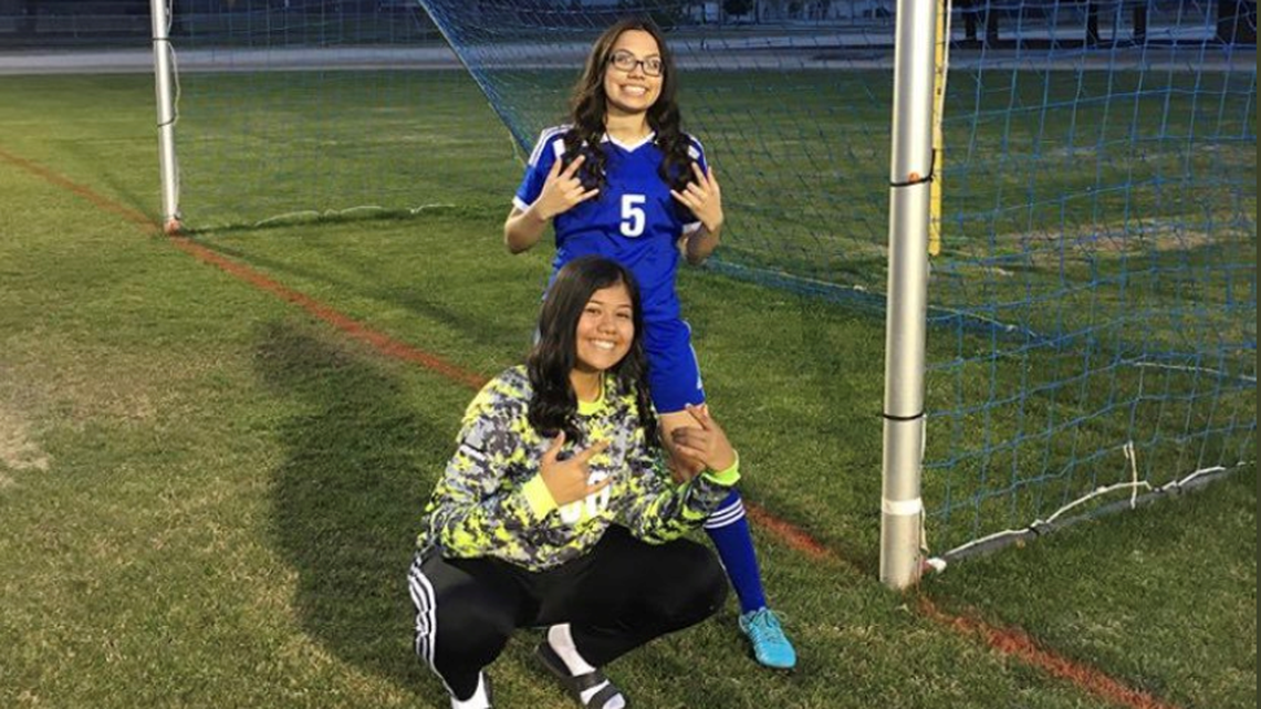 Alyssa Salinas (left) posted a photo of her with former Caruthers High softball teammate Olivia Mendoza (left), who was killed in a car crash Friday night.