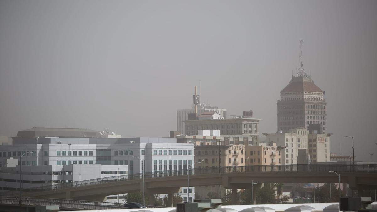 Despite gains in air quality engineered by the Valley Air District, wildfires can create a tremendous amount of pollution. Here is how downtown Fresno appeared in late September 2020 when smoke from the Creek Fire put the area under a pall.