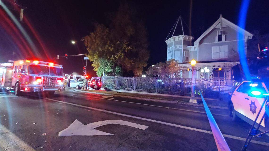 A Fresno Police officer was involved in a crash Thursday night in downtown Fresno that required emergency crews to remove the roof of the squad car to free the policeman.&nbsp;