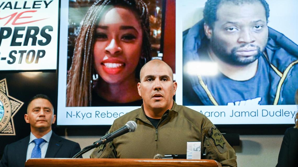 Fresno Police Chief Paco Balderrama holds a press conference to announce the arrest of Aaron Dudley in the murder of his sister N-Kya Logan, who was 8-months pregnant when she was stabbed to death and her body later burned on Tuesday, police said.
