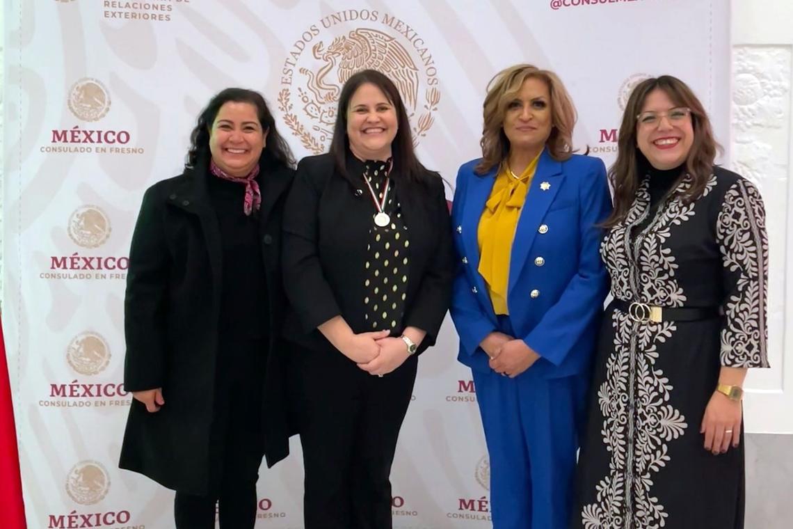 Federal jurist Ana de Alba and Graciela Santillan (both Center) were recognized by the Consulate of Mexico in Fresno. De Alba was recognized with the 2024 Ohtlí Award whie the consulate presented the Distinguished Mexicans Award to Santillan.