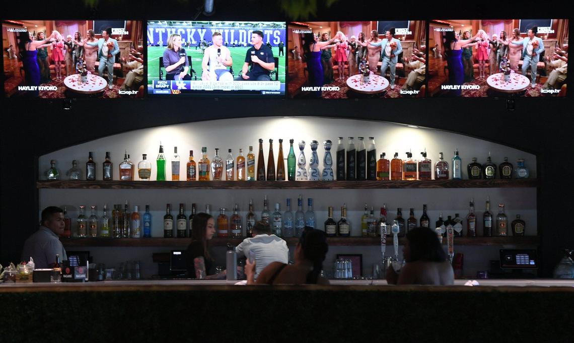 The Woodward American Grill features a full size bar, photographed Wednesday, April 26, 2023 in Fresno. The Woodward has opened in the RiverView Shopping Center at Fort Washington and Friant roads.