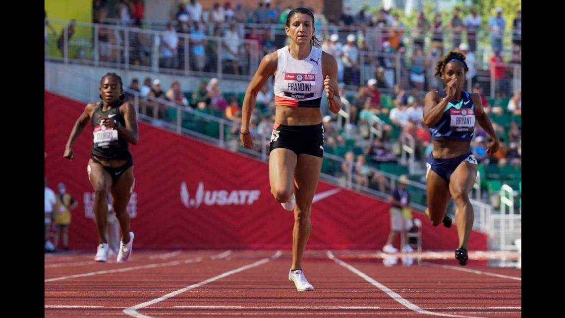 Jenna Prandini, the former Clovis High sprint star, wins a semifinal heat in the women’s 200 meters at the U.S. Olympic Track and Field Trials in June in Eugene.