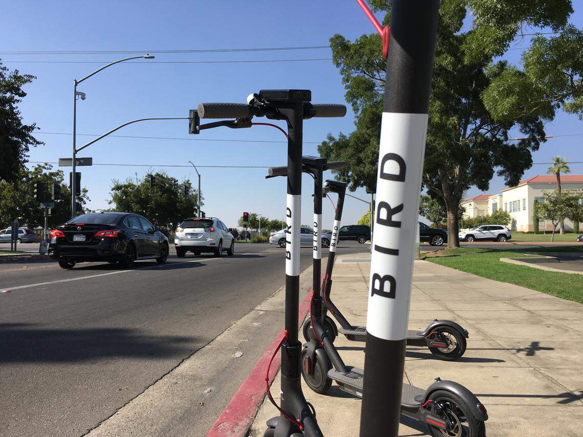 The Bird company unveiled its electric scooters in Fresno on Thursday, Aug. 16, 2018. The city has since moved to restrict the scooters, and San Luis Obispo and Pismo Beach may follow suit.