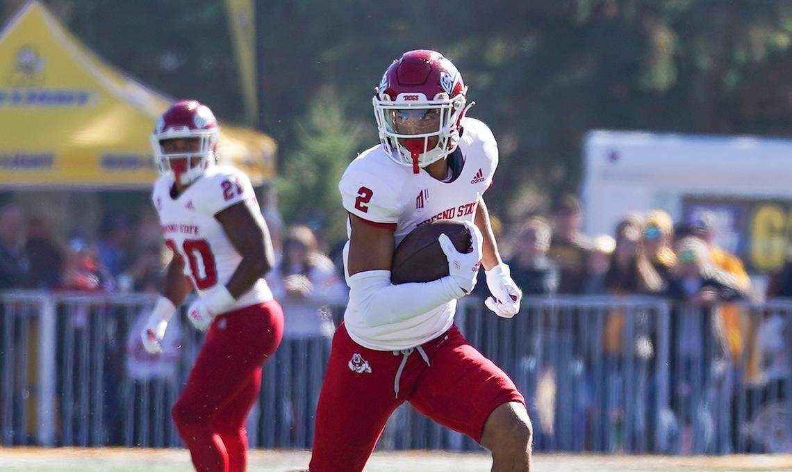Oct 16, 2021; Laramie, WY, USA; Fresno State Bulldogs wide receiver Zane Pope (2) against the Wyoming Cowboys at War Memorial Stadium. Mandatory Credit: Troy Babbitt-UW Media-Athletics