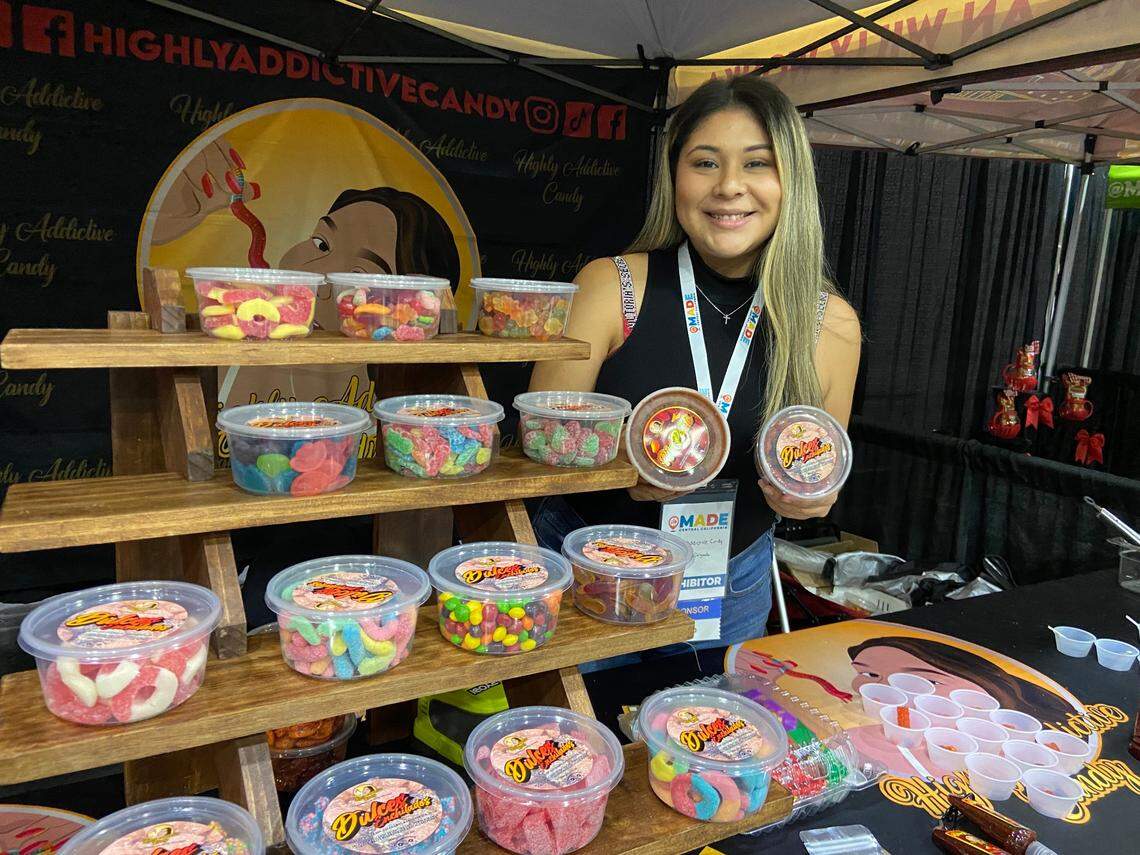 Kayla Delgado, owner of Highly Addictive Candy sells candy tossed in chamoy and other Mexican flavors.