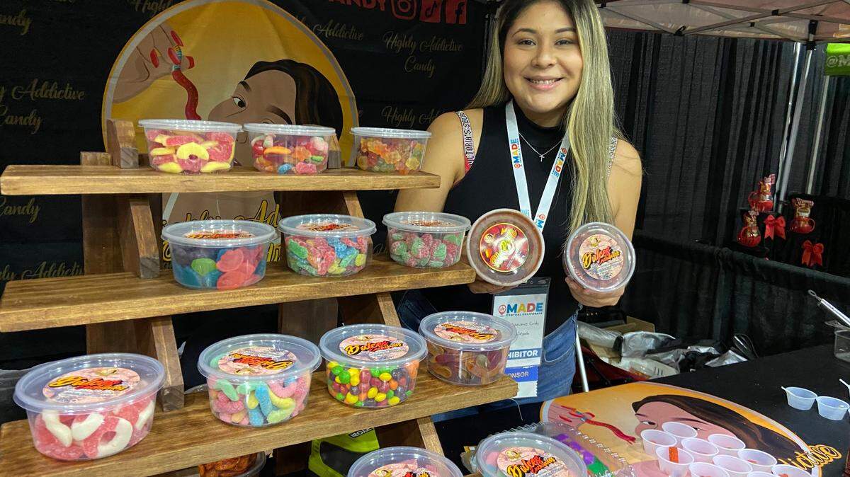 Kayla Delgado, owner of Highly Addictive Candy sells candy tossed in chamoy and other Mexican flavors. 
