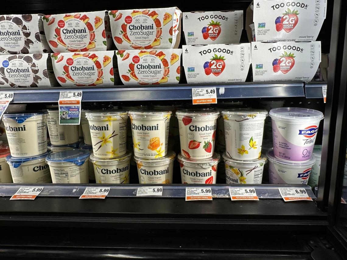 Chobani vanilla yogurt cost $5.99 for 32 ounces at Save Mart in Fresno on Monday, Aug. 19, 2024.