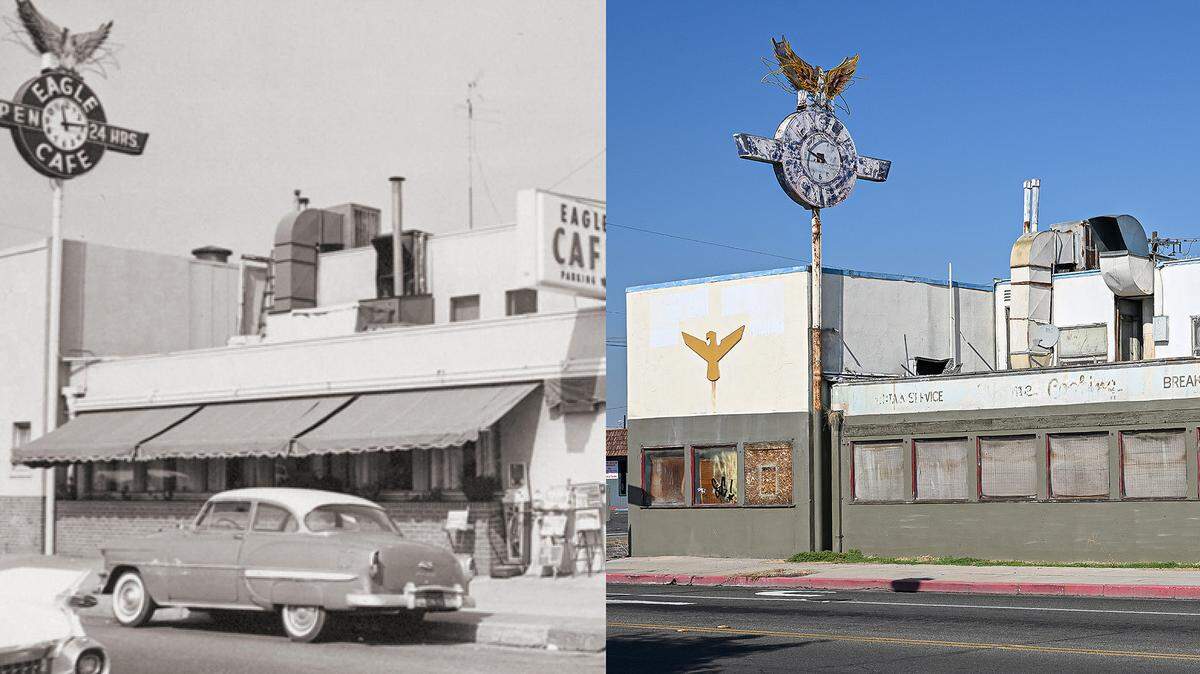 A collage that shows what the Eagle Cafe at 575 Divisadero Street in downtown Fresno looks like today compared to the 1950s. The Eagle Cafe operated in that building from 1946 until 1978. In the years that followed, three other restaurants tried to occupy the spot but didn’t last long.