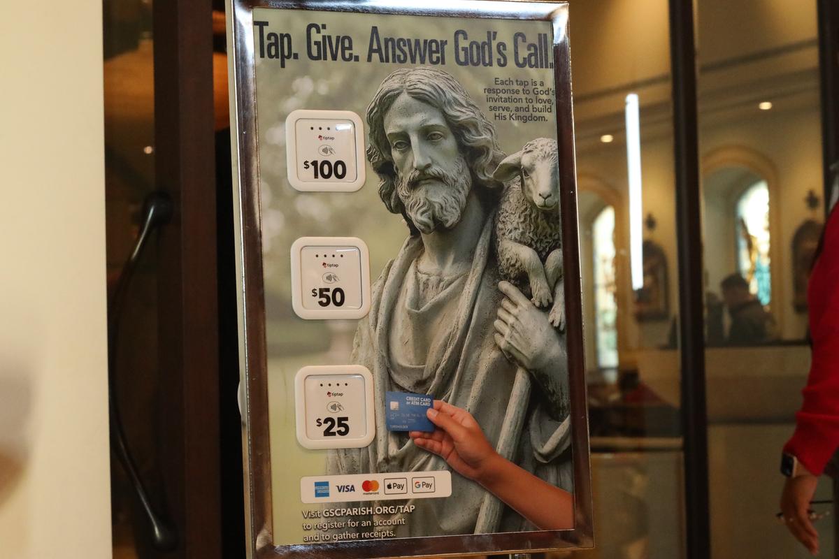 The collection baskets at two&nbsp;Central Valley-area Catholic churches have gone high-tech, with credit card readers strapped to the sides as the straw woven baskets are passed down rows of pews so parishioners can&nbsp;tap&nbsp;in $20 or $40 donation increments&nbsp;during mass.