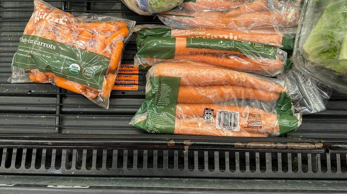 A 1-pound bag of carrots costs 99 cents at Target in Fresno on Monday, Aug. 19, 2024.