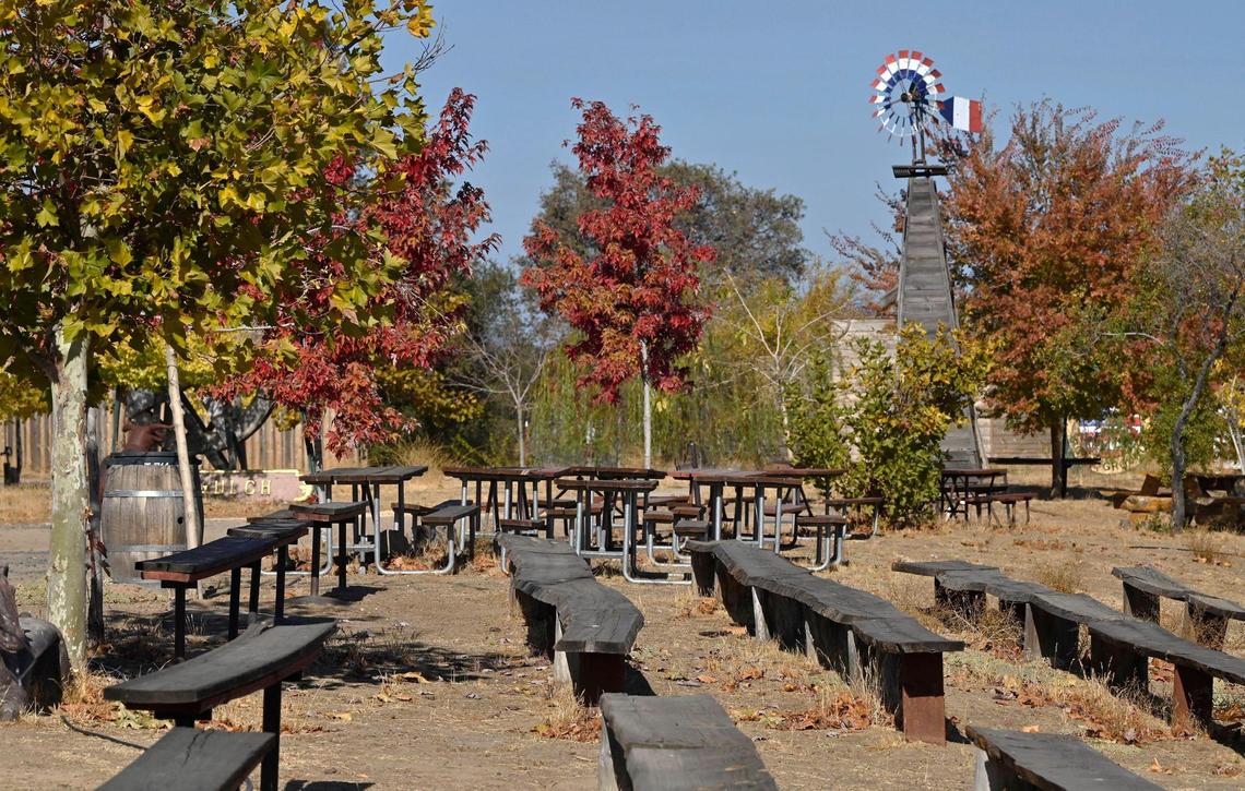 Wood plank seating is seen at the Coarsegold Rodeo Grounds Friday, Nov. 8, 2024 near Coarsegold.