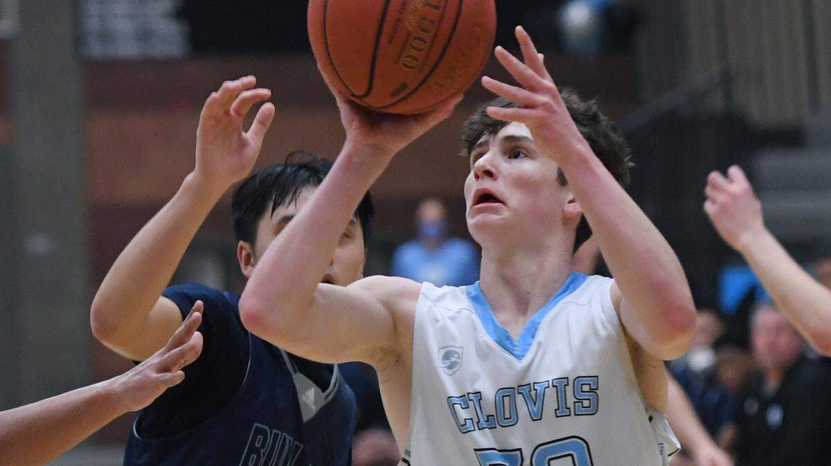 Clovis North sophomore Connor Amundsen shoots against Bullard in a January game. Friday, March 11 in Sacramento, he scored a game-high 25 points in the state Division I championship game.