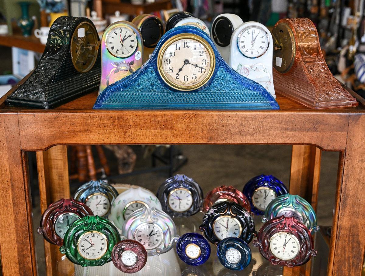 A selection of vintage clocks are among many gently used items at Resuscitated in Fresno that supports the Paramedic Resilience Society.