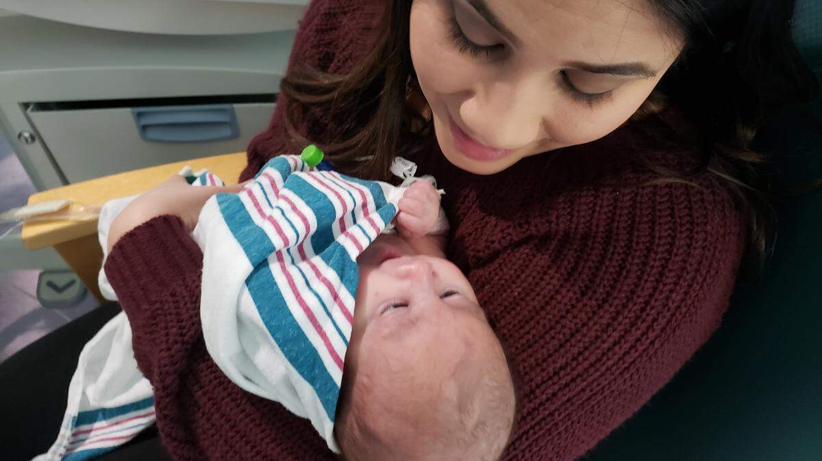 Pamela Aguirre talks to her son Nathan Aguirre Martinez inside the Neonatal Intensive Care Unit at Valley Children’s Hospital on Monday, Jan. 21, 2019.