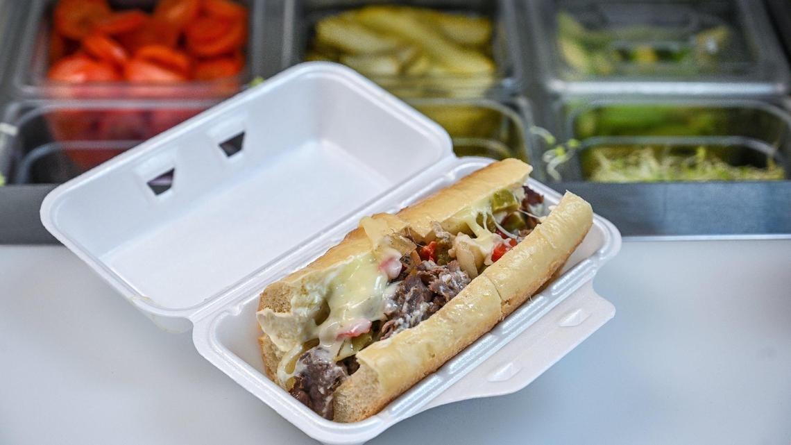 A Philly cheesesteak sandwich on sourdough is prepared at Eagle Sandwich Co. in the RiverView Shopping Center in north Fresno on Wednesday, Nov. 13, 2024.