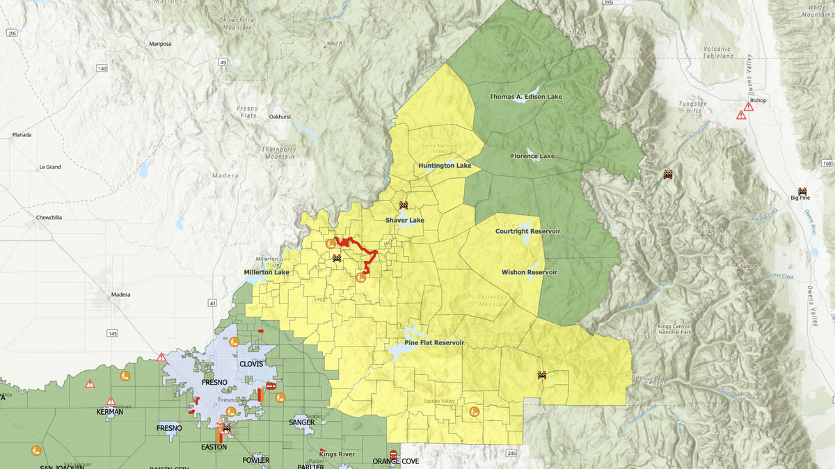 Much of the foothill and mountainous areas of Fresno County were under an evacuation warning Tuesday night with another major storm set to hit the area. The areas near Millerton Lake and Shaver Lake were among the areas under evacuation warning.