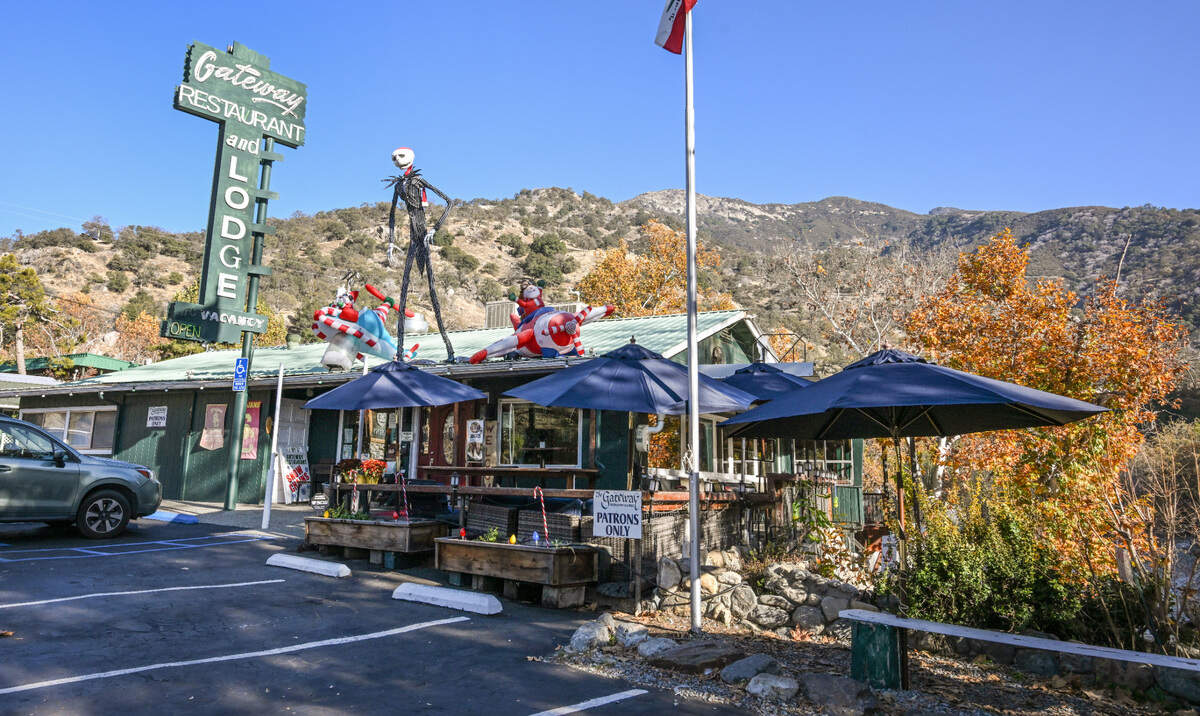 The Gateway Restaurant and Lodge, which stands at the Pumpkin Hollow Bridge just southwest of the Sequoia National Park entrance in Three Rivers, has a large deck (not pictured) that overlooks the Kaweah River.