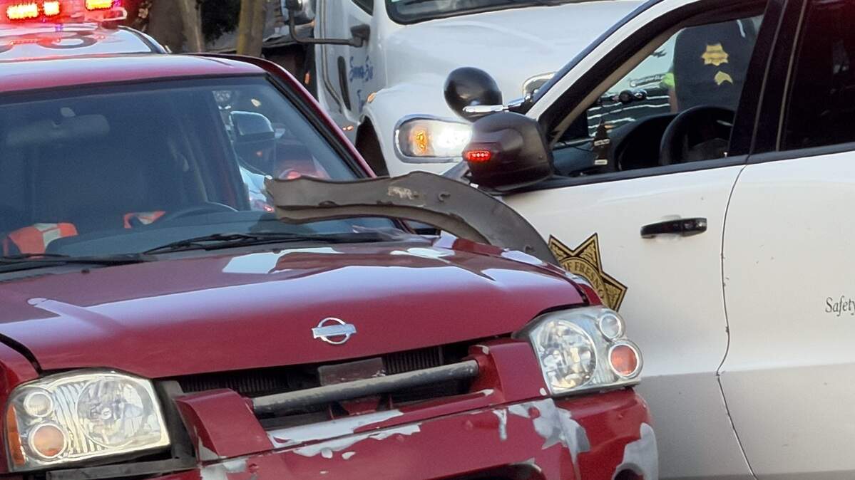 A three-vehicle crash included a Fresno police vehicle on Saturday, June 6, 2026 at Ashlan and Palm avenues.