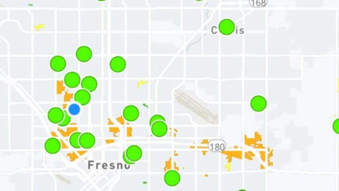 Power outages dotted the Fresno area Tuesday night after the first rainfall of the season arrived.