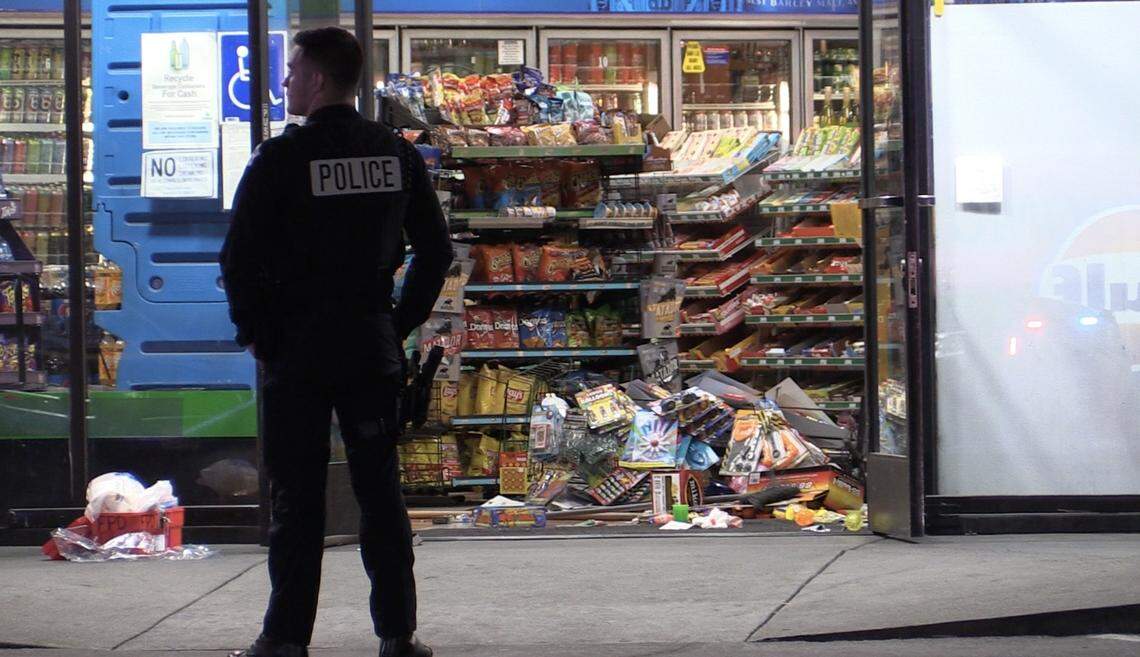 Police investigate an armed robbery with the clerk being shot at a Fresno gas station at Ashlan Avenue and Fresno Street on Monday, Feb. 20, 2023.