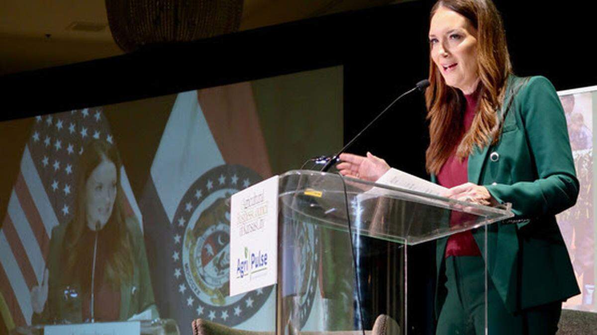 U.S. Agriculture Secretary Brooke Rollins gives a state of the farm economy Sept. 25 in Kansas City, Missouri.