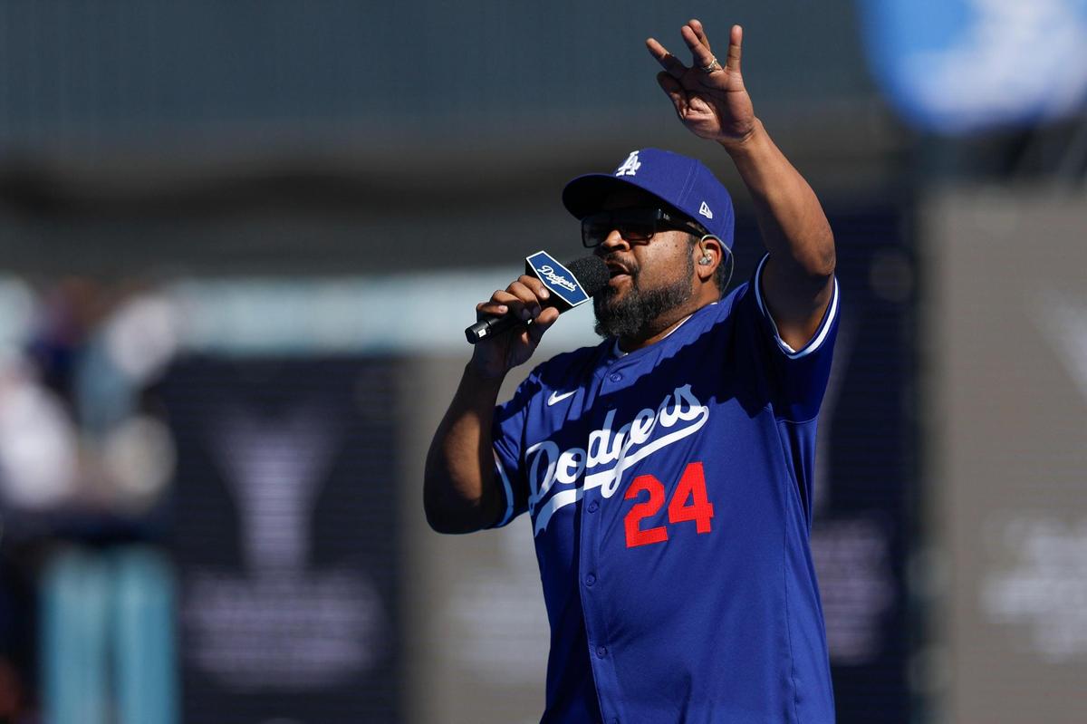 Ice Cube performs during the Los Angeles Dodgers World Series Victory Ceremony at Dodger Stadium in Los Angeles, California, USA, 01 November 2024.
