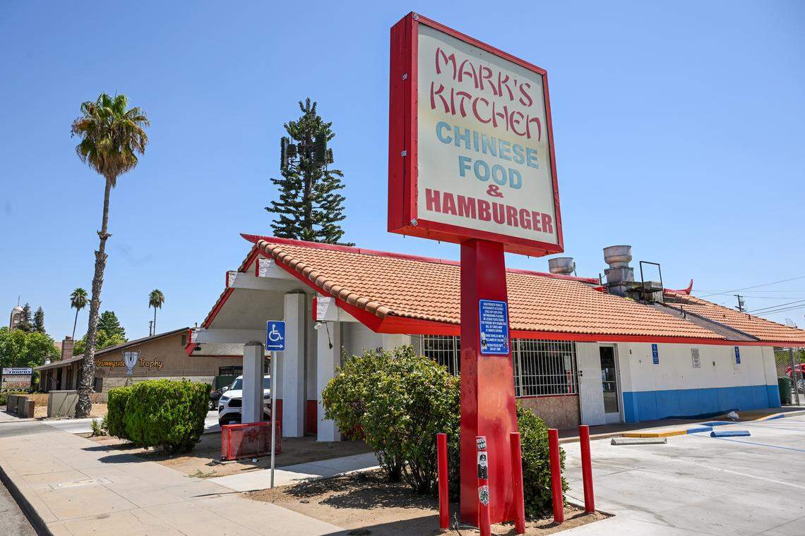 Mark's Kitchen is a Chinese food restaurant with hamburgers on its menu and is located on Belmont east of Chestnut. 