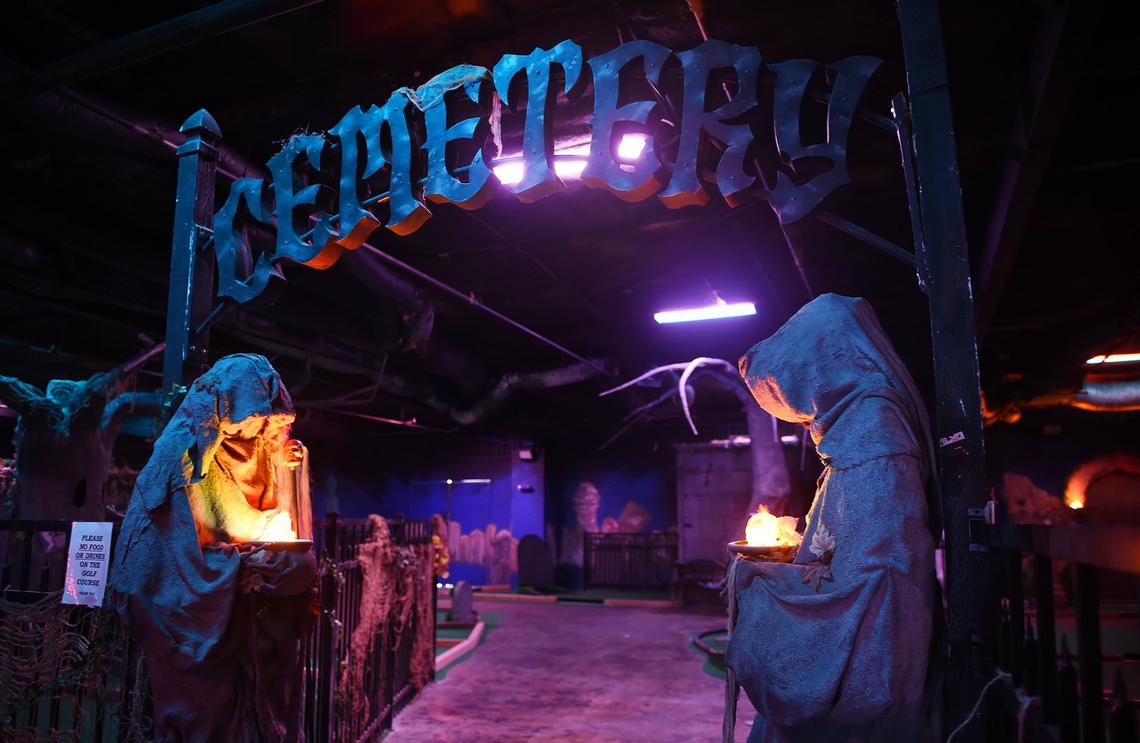 The entrance to Daryn Coleman’s Ghost Golf haunted house-themed miniature golf course, shown Tuesday, Oct. 23, 2018, in Fresno.