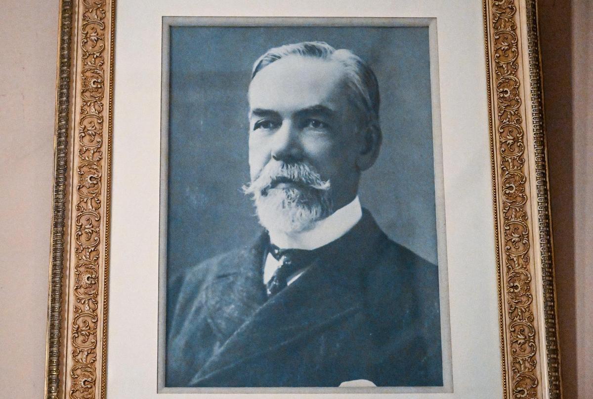 An image of M. Theo Kearney hangs inside the Kearney Mansion Museum west of downtown Fresno in Fresno County.