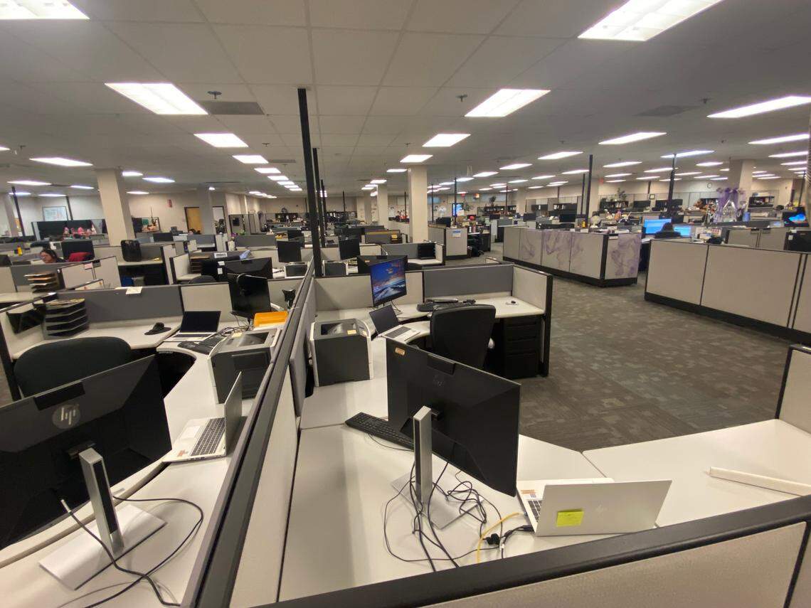 DMV employees answer calls in the call center in Manchester Mall in Fresno on Tuesday, Oct. 17, 2023.