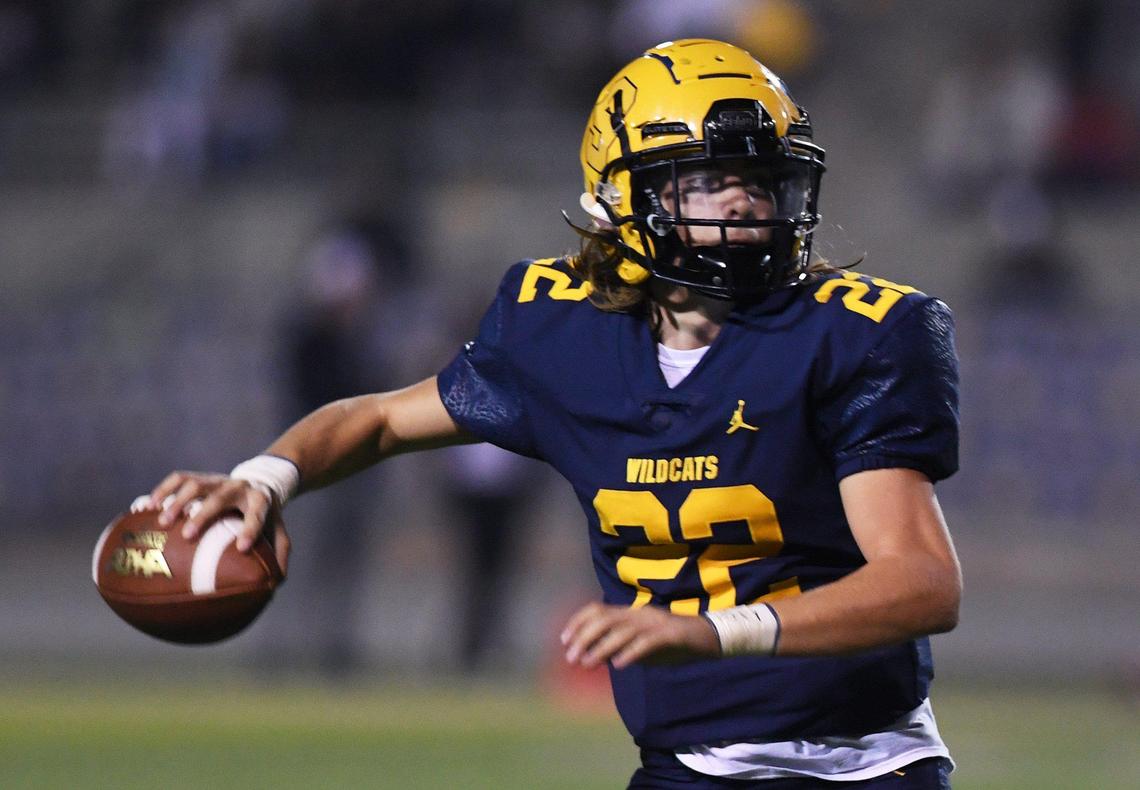 Sunnyside quarterback Tanner Wilson looks to pass downfield against Reedley Thursday, Oct. 28, 2021 in Fresno.