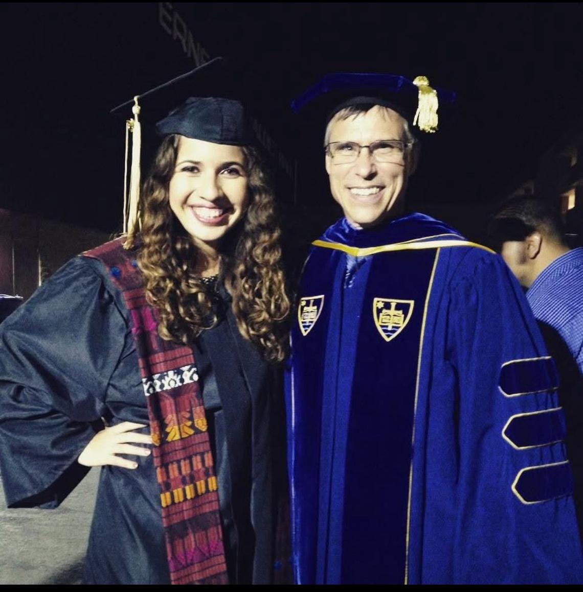 Patricia Vázquez Topete with one of her professors when she graduated from Fresno Pacific University in 2015.
