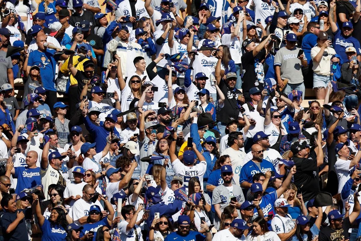 Celebrating during the Los Angeles Dodgers World Series Victory Ceremony at Dodger Stadium in Los Angeles, California, USA, 01 November 2024.