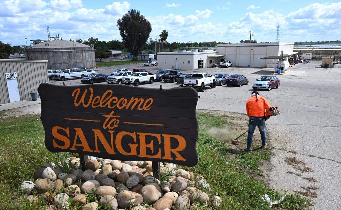 The entrance to Sanger’s industrial waste water treatment plant, animal shelter and public green waste facility is shown Thursday, April 3, 3025 just outside of Sanger. The City of Sanger is now working with Pitman Farms in implementing new standards for water usage and treatment.