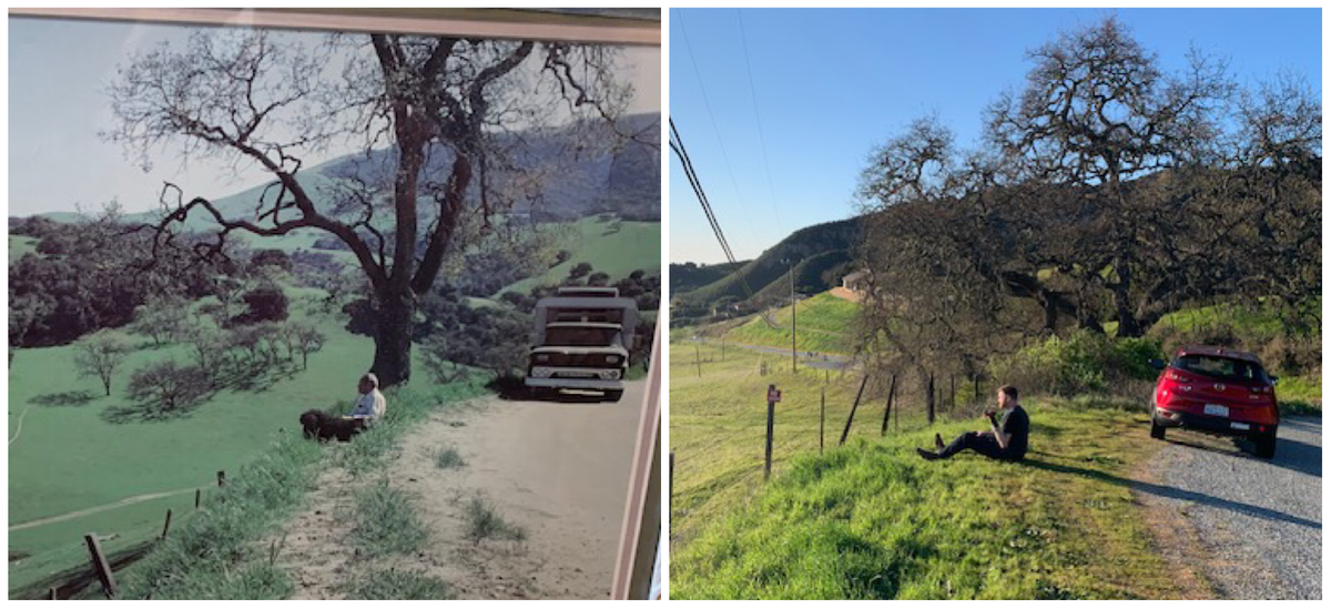 Bryan Starchman tries to recreate a photo of author John Steinbeck in Salinas in an area known as the “Pastures of Heaven.”