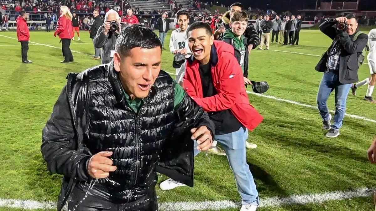 The Bee’s Boys Coach of the Year Eric Velarde who guided the Pirates to a Central Section Division I championship.