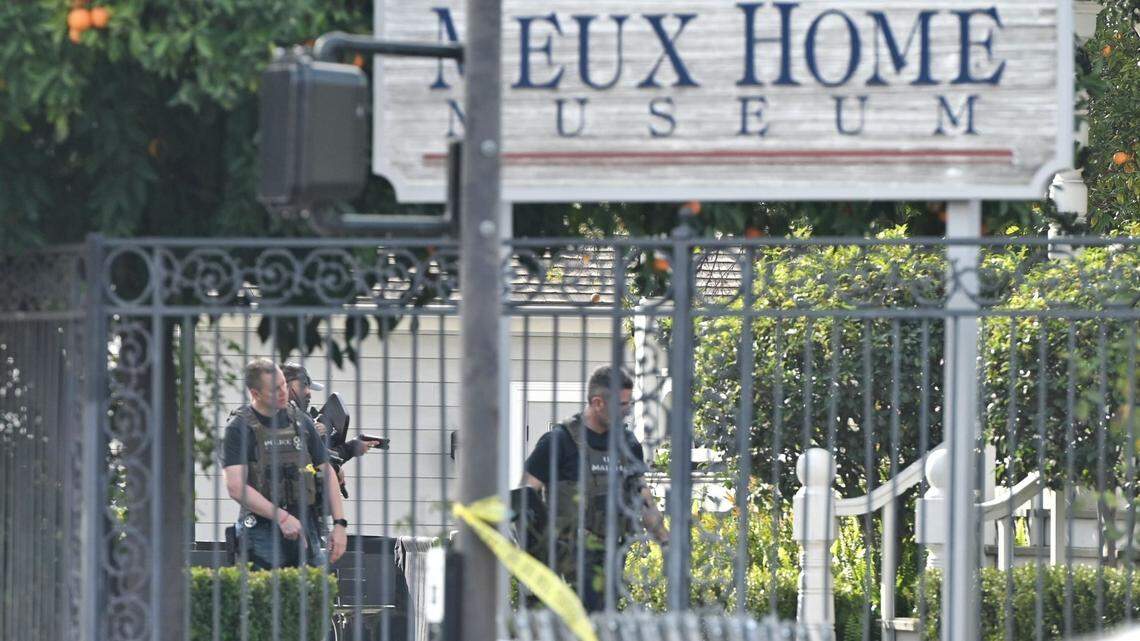 A police SWAT team at the Meux Home Museum in downtown Fresno.
