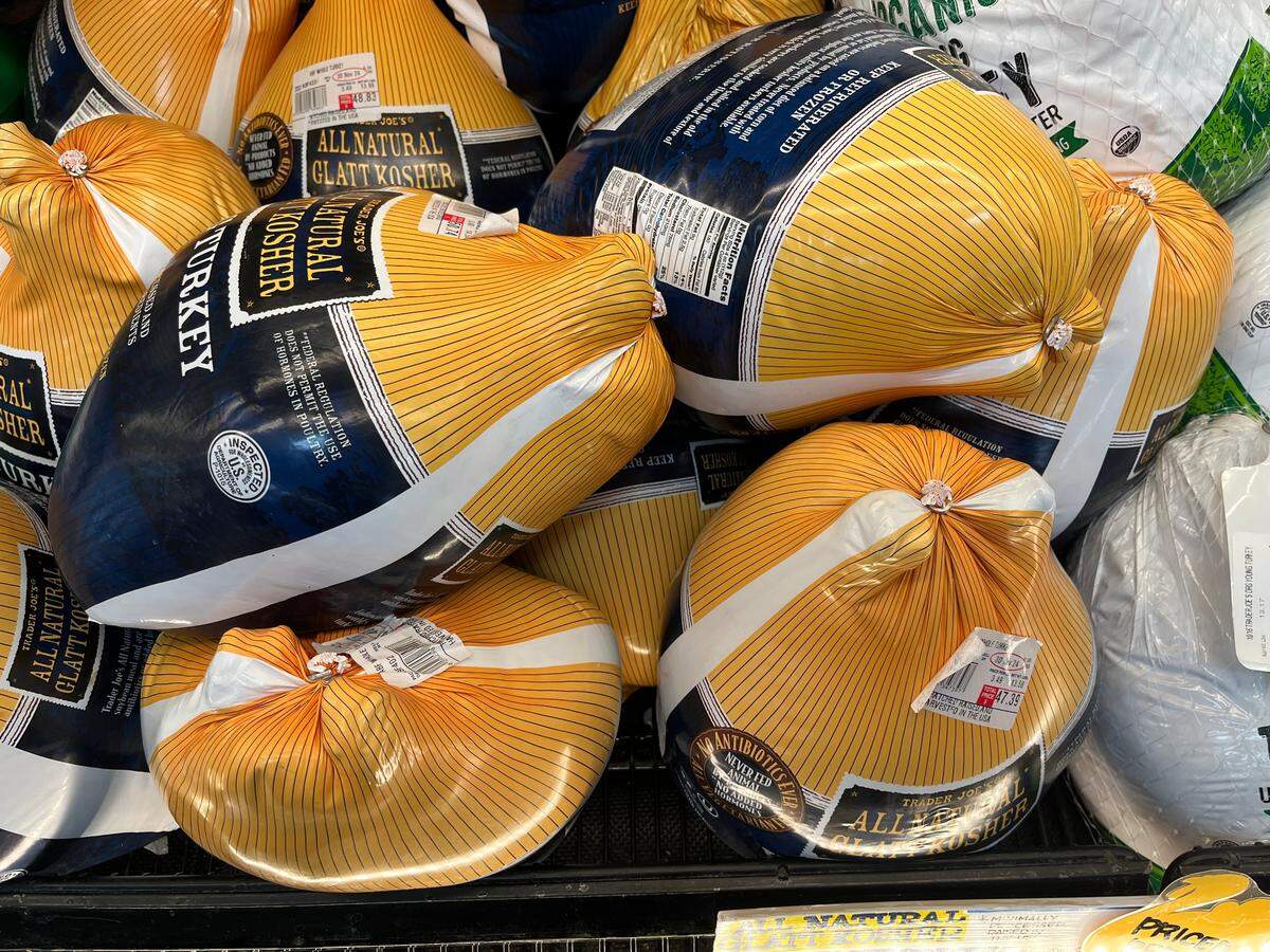 Turkeys are for sale in Trader Joe’s in Fresno.