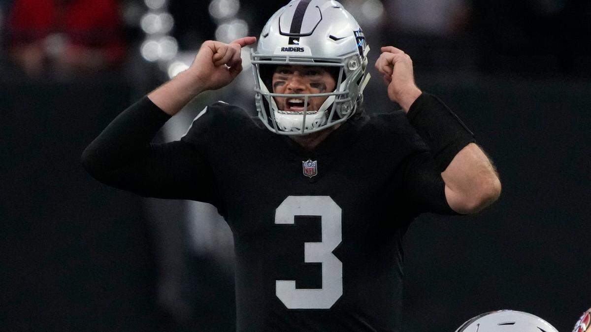 Las Vegas Raiders quarterback Jarrett Stidham lines up against the San Francisco 49ers during the first half of an NFL game, Sunday, Jan. 1, 2023, in Las Vegas.