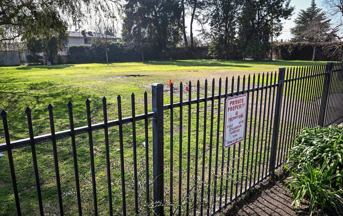 A small, gated green space southwest of Floradora and Maroa avenues in Fresno's Tower District owned by the Shrine of St Therese located north of Floradora may become a parking lot for the church to accommodate excess parking on Sundays.