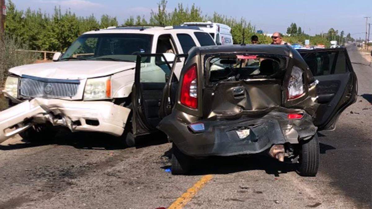 A 31-year-old woman died after the vehicle she was in got struck from the back and then the front during a three-car collision Thursday in southwest Fresno.