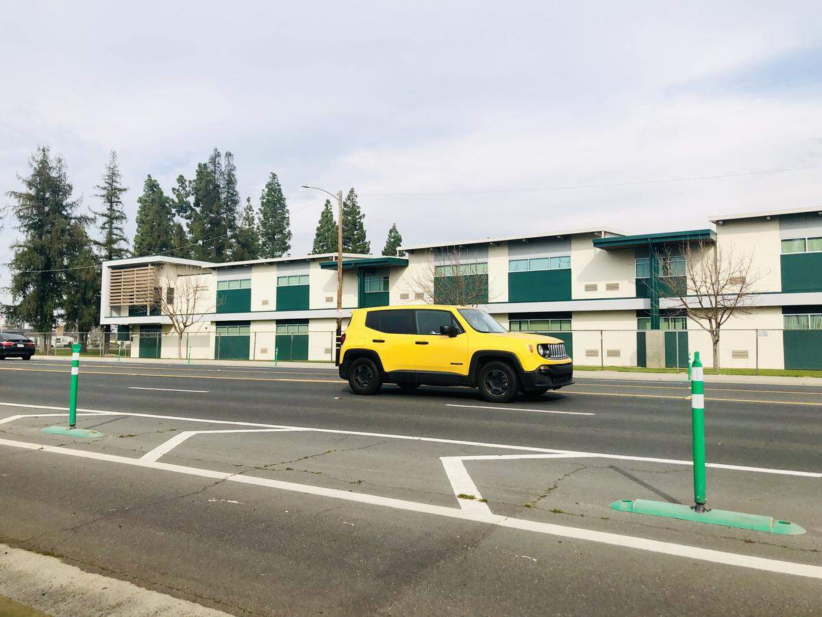 Bike lanes were installed roughly a year ago near Hoover High as part of the Fresno’s newer Class IV bicycle project along Barstow Avenue.