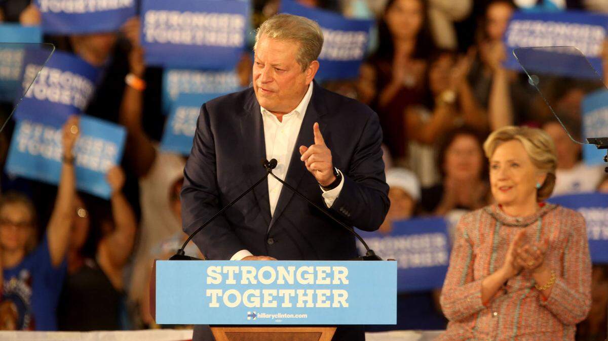 Former Vice President Al Gore speaks as Hillary Clinton listens in Miami when they discussed climate change during the 2016 campaign. Gore was defeated by George W. Bush in part because of the impact of third-party candidates.
