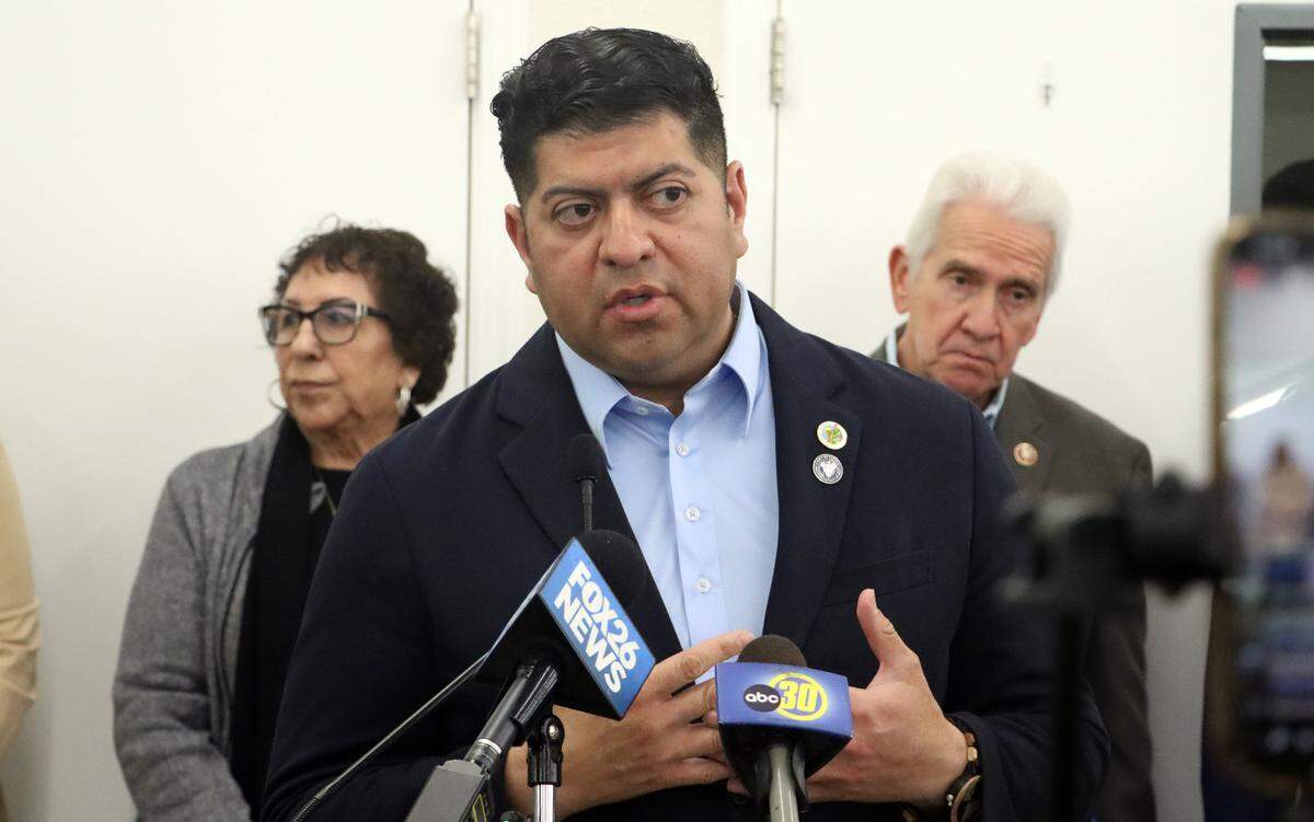 Fresno County Supervisor Luis Chavez speaks at a press conference in Fresno on Saturday Jan. 11, 2025.