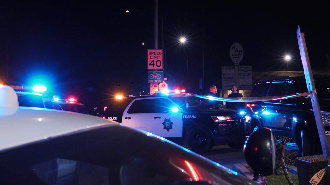 Police investigate an armed robbery with the clerk being shot at a Fresno gas station at Ashlan Avenue and Fresno Street on Monday, Feb. 20, 2023.