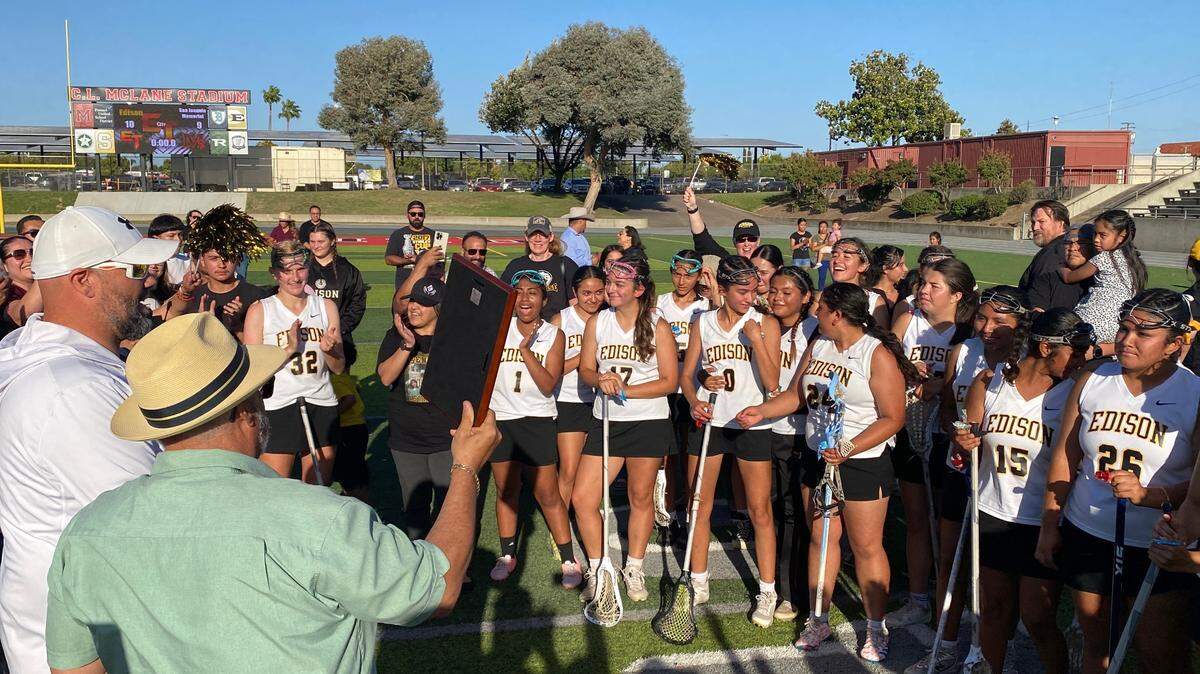 Edison High defeated San Joaquin Memorial 10-9 in the Fresno Unified lacrosse championship at McLane Stadium on Tuesday, May 20, 2025.
