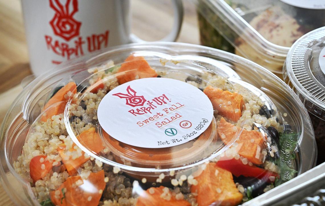 Food options available at Janna Melkonian’s new Rappit Up!, a vegan food store include salads, breakfast options, soups and sandwiches and pasta. Rappit Up! focuses on fresh hand crafted healthy food options. Photographed Friday, July 12, 2024 in Fresno.